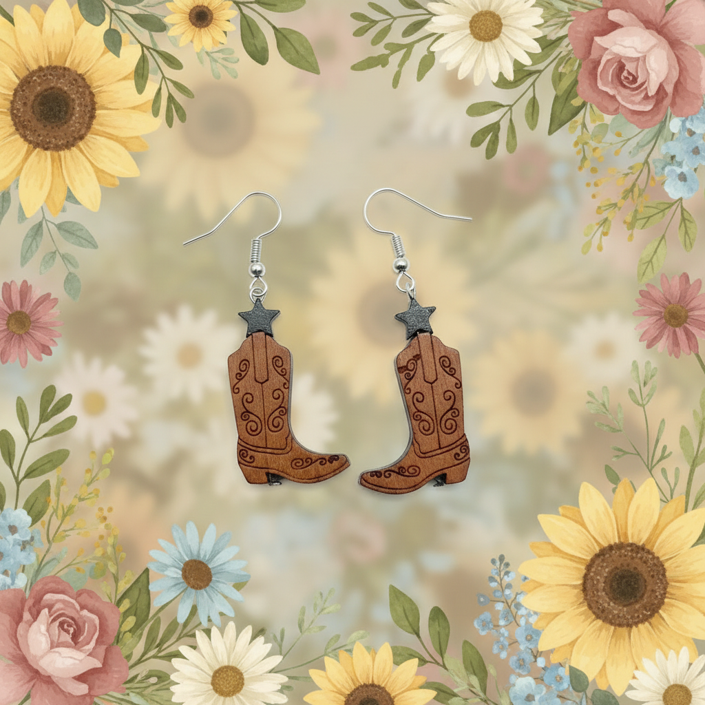 Cowboy Boot Earrings No Shadow
