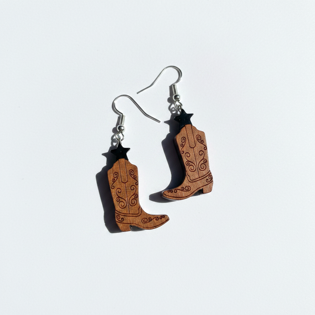 Cowboy Boot Earrings White Background