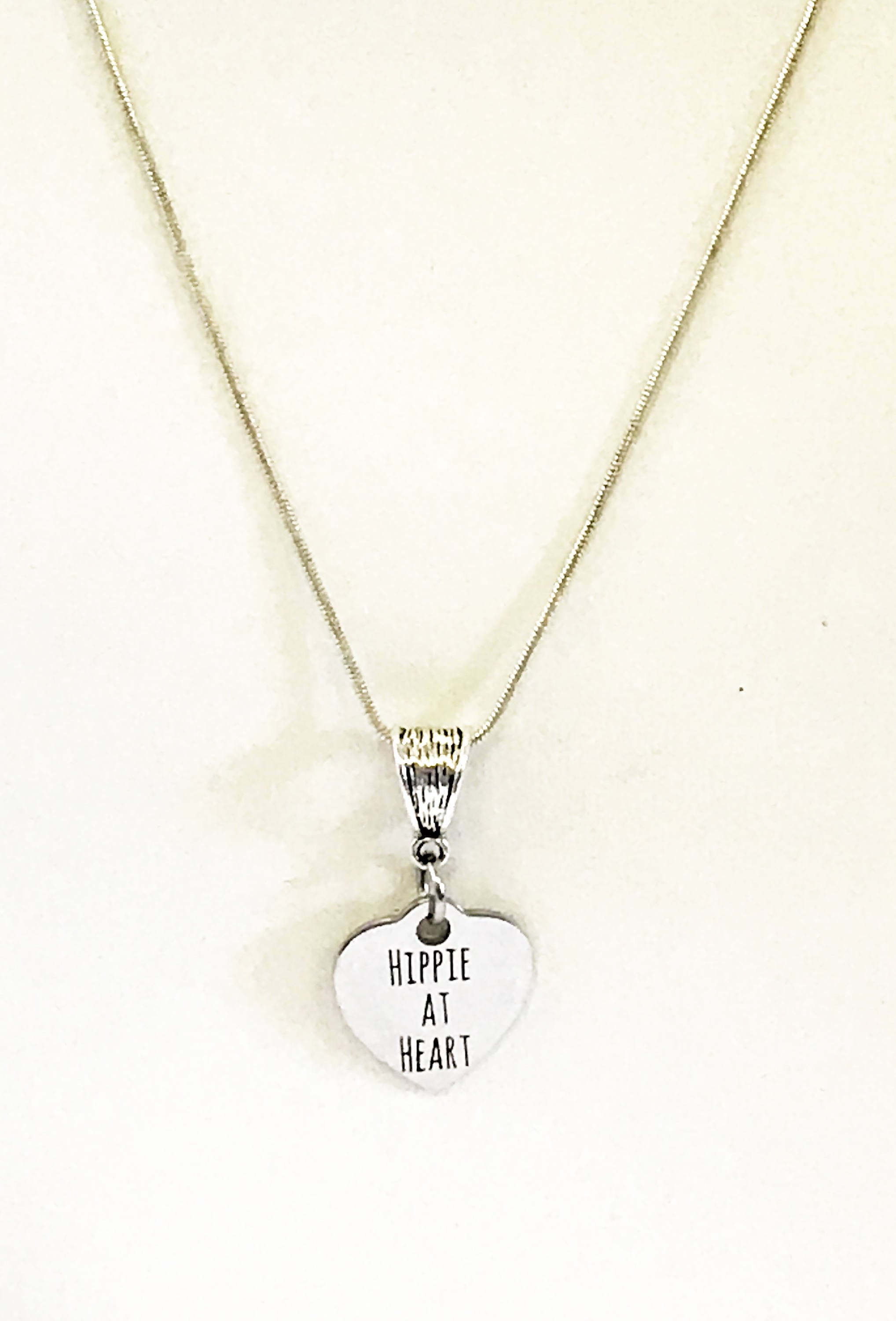 Hippie At Heart Silver Necklace, Hippie Christmas Gift, Stocking Stuffer Gift, Hippie Love Gift For Her, Hippie Jewelry, Hippie Necklace