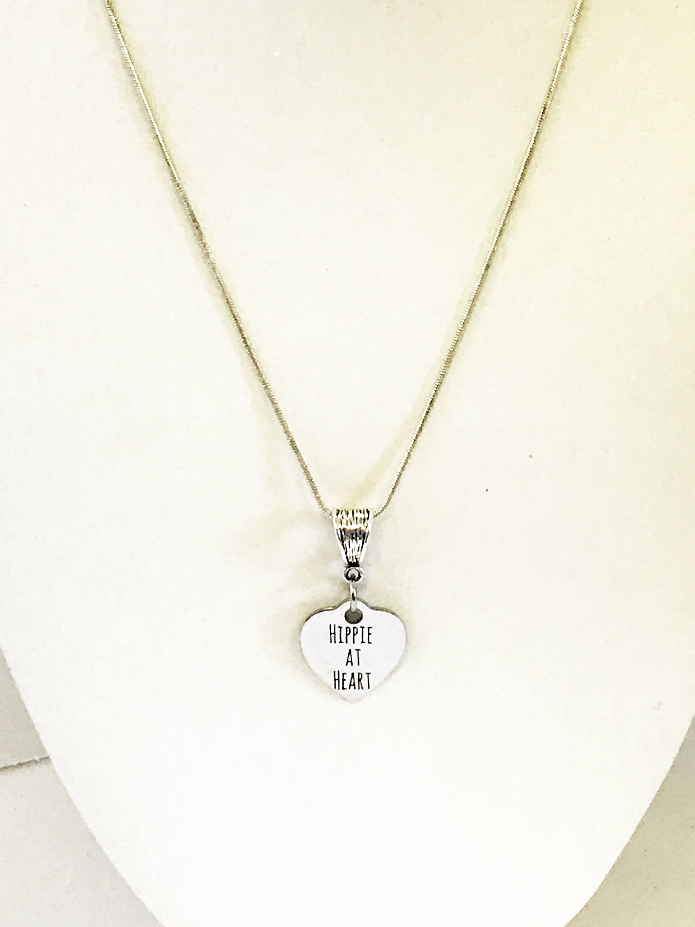 Hippie At Heart Silver Necklace, Hippie Christmas Gift, Stocking Stuffer Gift, Hippie Love Gift For Her, Hippie Jewelry, Hippie Necklace