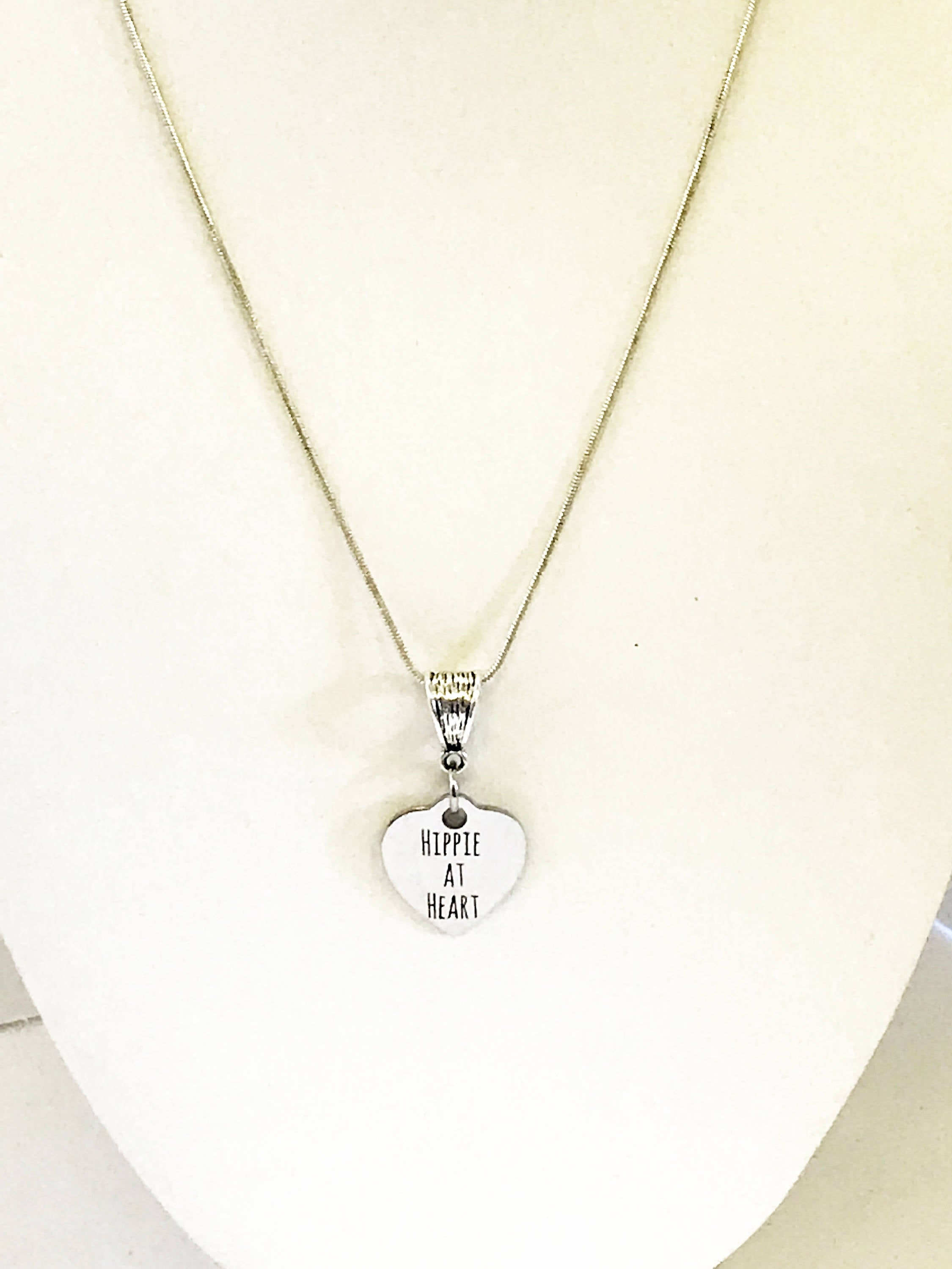 Hippie At Heart Silver Necklace, Hippie Christmas Gift, Stocking Stuffer Gift, Hippie Love Gift For Her, Hippie Jewelry, Hippie Necklace