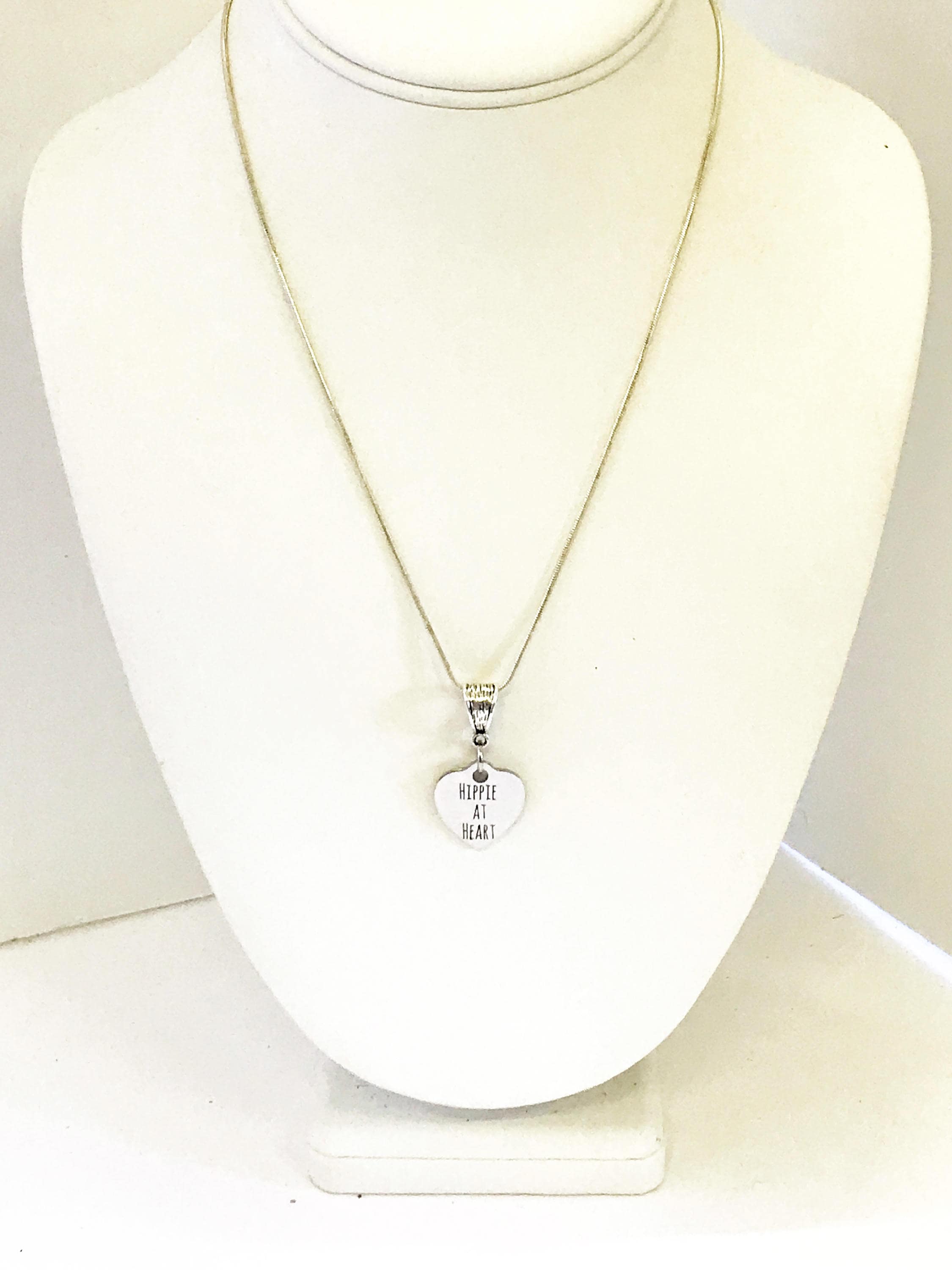 Hippie At Heart Silver Necklace, Hippie Christmas Gift, Stocking Stuffer Gift, Hippie Love Gift For Her, Hippie Jewelry, Hippie Necklace